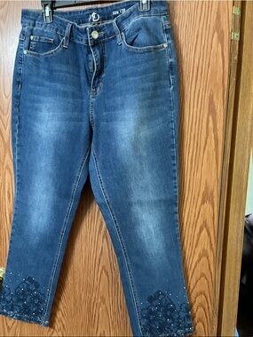 new directions Dark Blue Embroidered Ankle Jeans